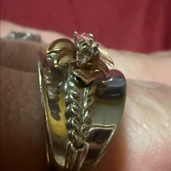 Vintage 925 Silver and Gold Floral Ring with Pink Gemstone sz 9 - Picture 11 of 12
